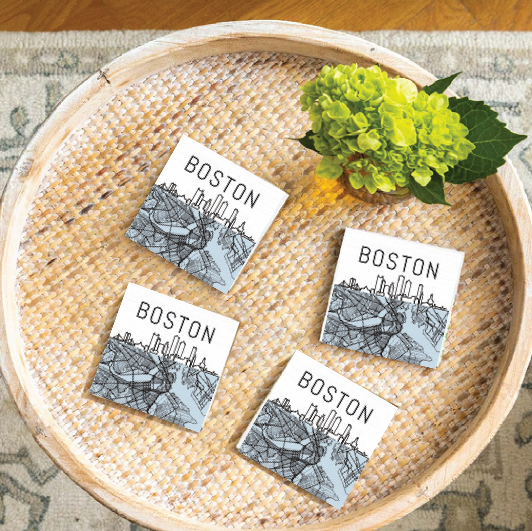 Boston City Map Coaster Set