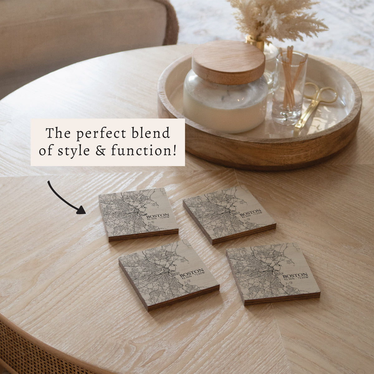 Boston Neutral City Map Coaster Set