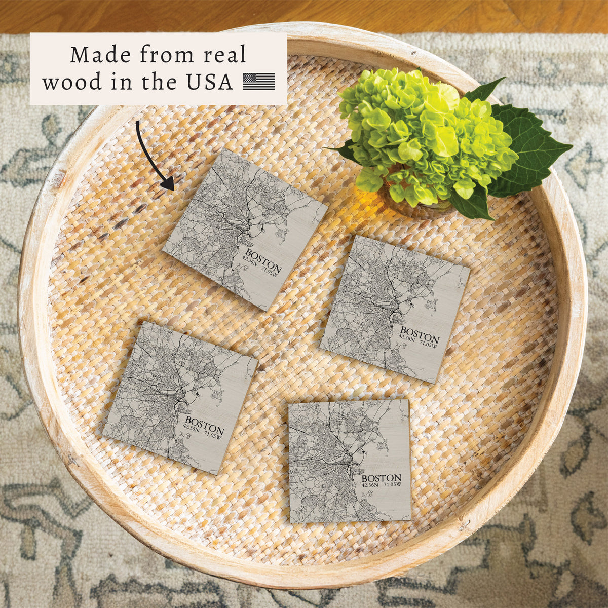 Boston Neutral City Map Coaster Set