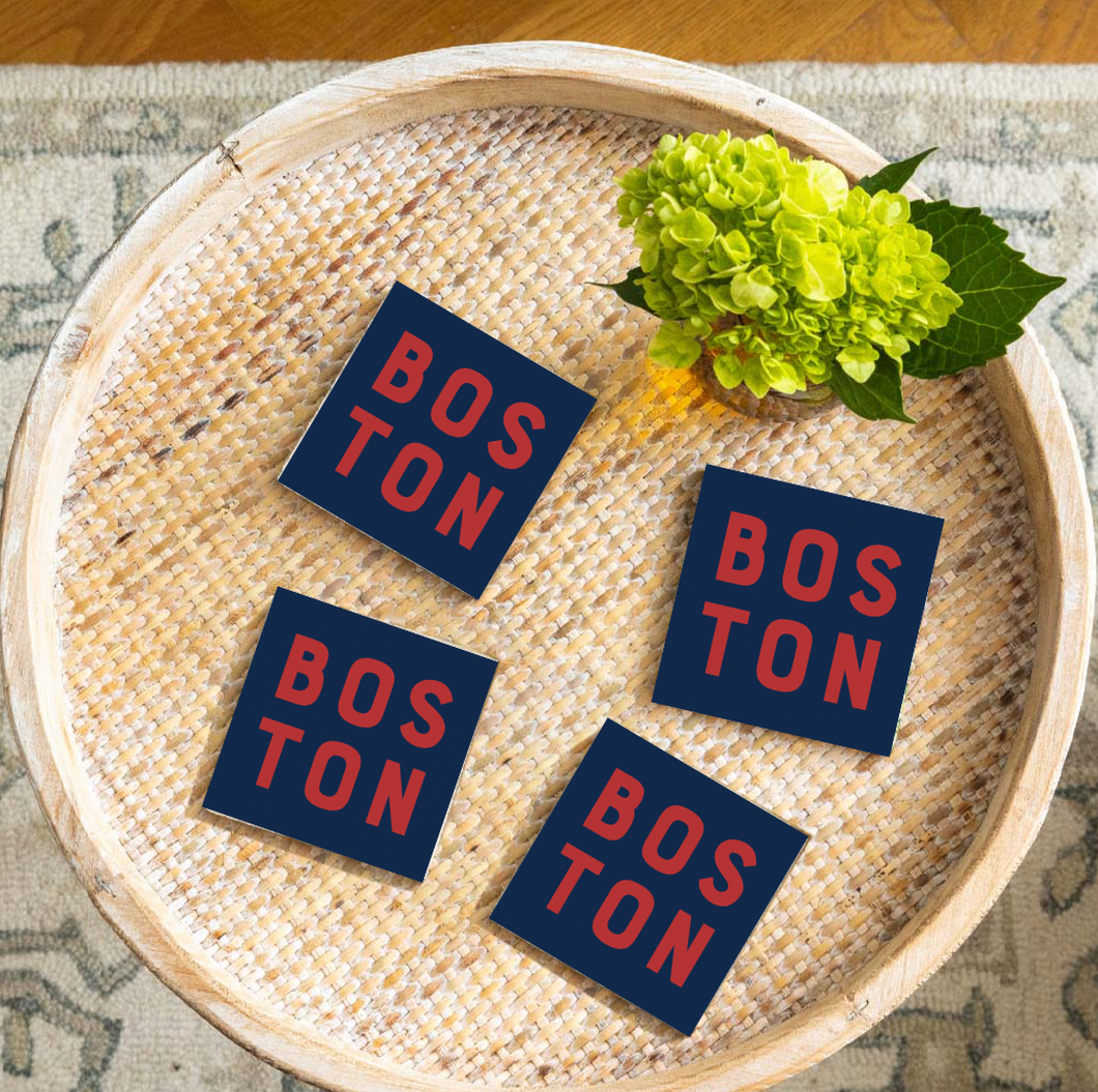 Navy and Red Boston Coaster Set