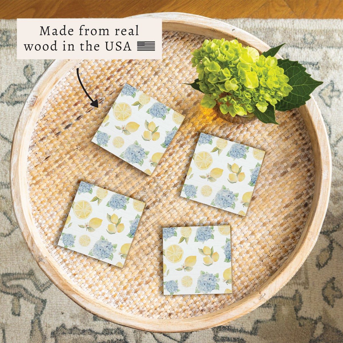 Hydrangea Lemons Coaster Set