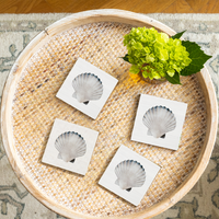 Watercolor Shell Pattern Rustic Marlin Coaster Set