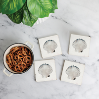 Watercolor Shell Pattern Rustic Marlin Coaster Set