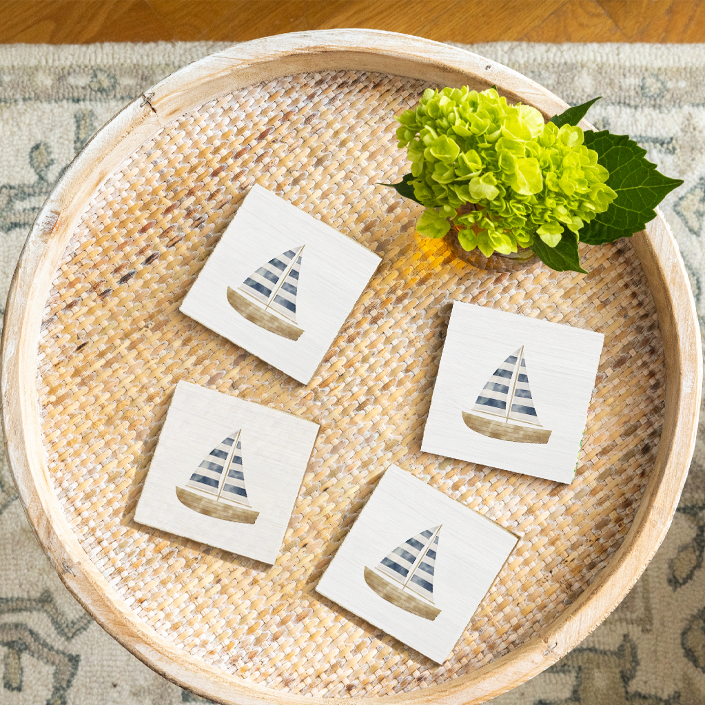 Watercolor Sailboat Coaster Set