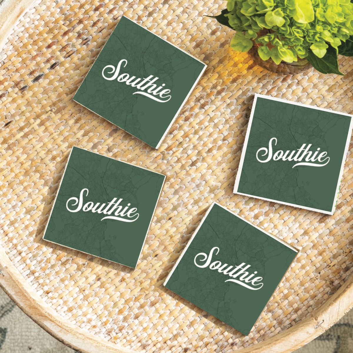 Southie Vintage Green City Map Coaster Set