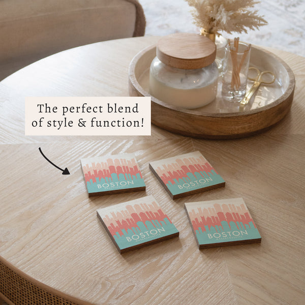 Boston Pastel Skyline Coaster Set