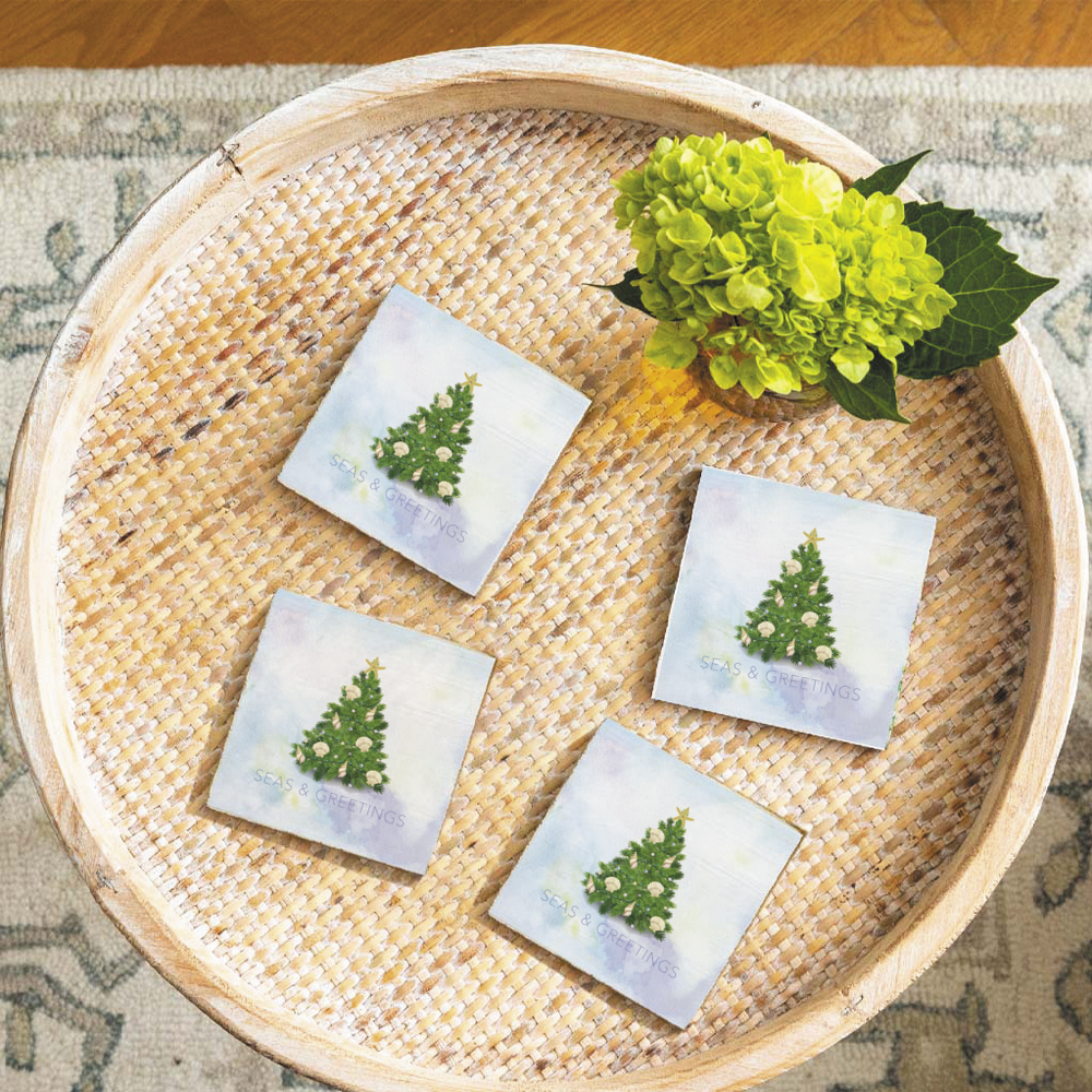 Coastal Christmas Evergreen Tree Coaster Set