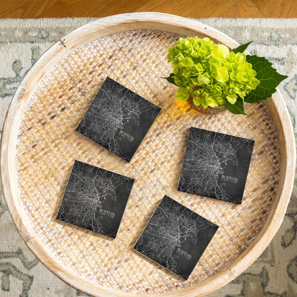 Charcoal Boston City Grid Coaster Set