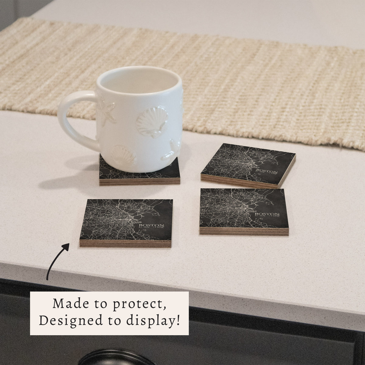 Boston Charcoal City Grid Coaster Set