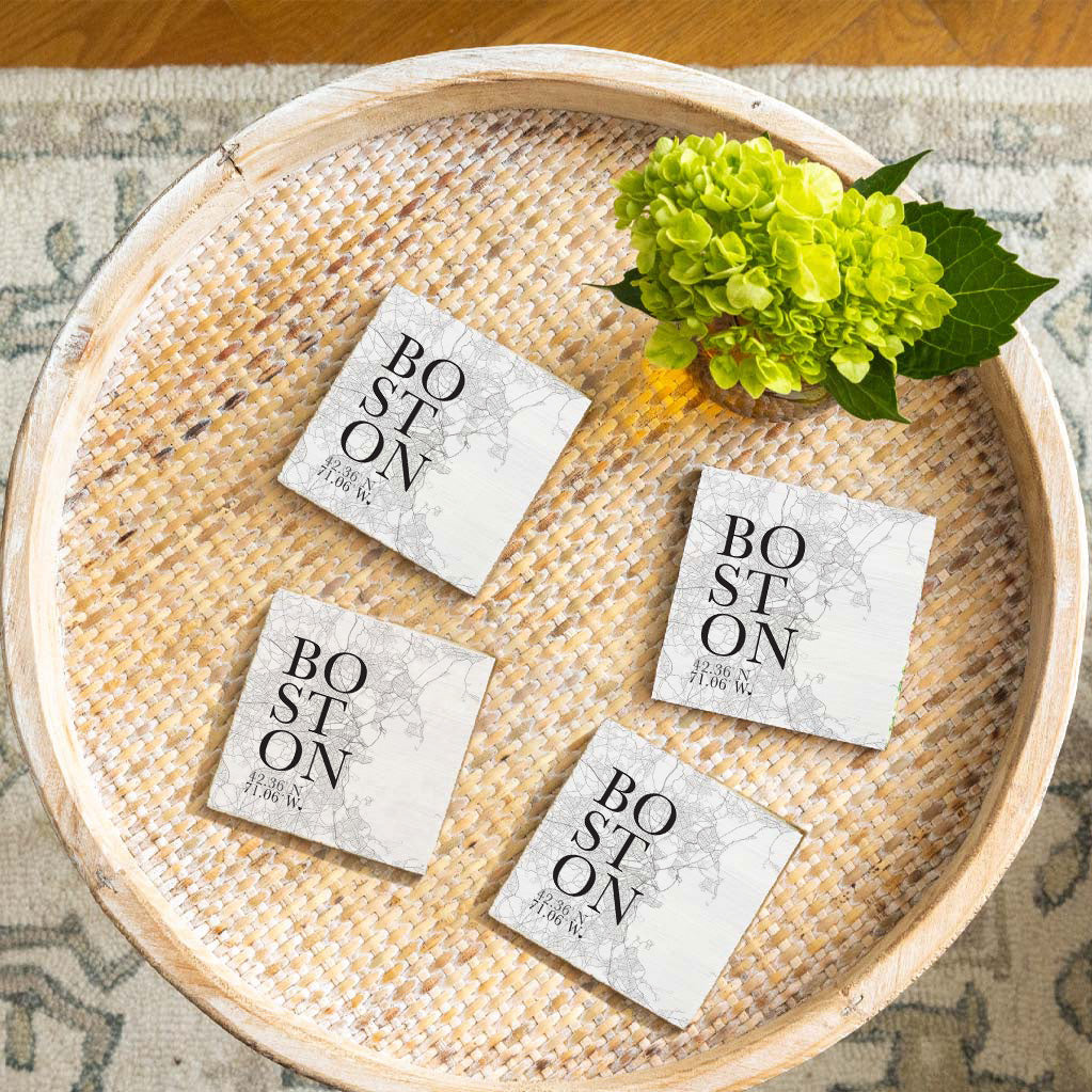 Black and White Boston City Grid Coaster Set