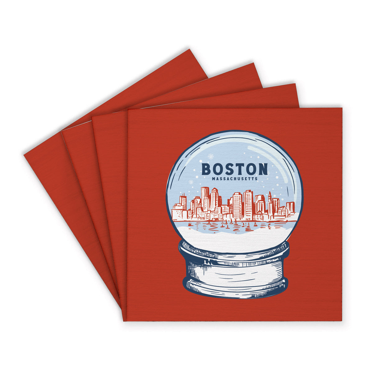 Boston Snow Globe Coaster Set