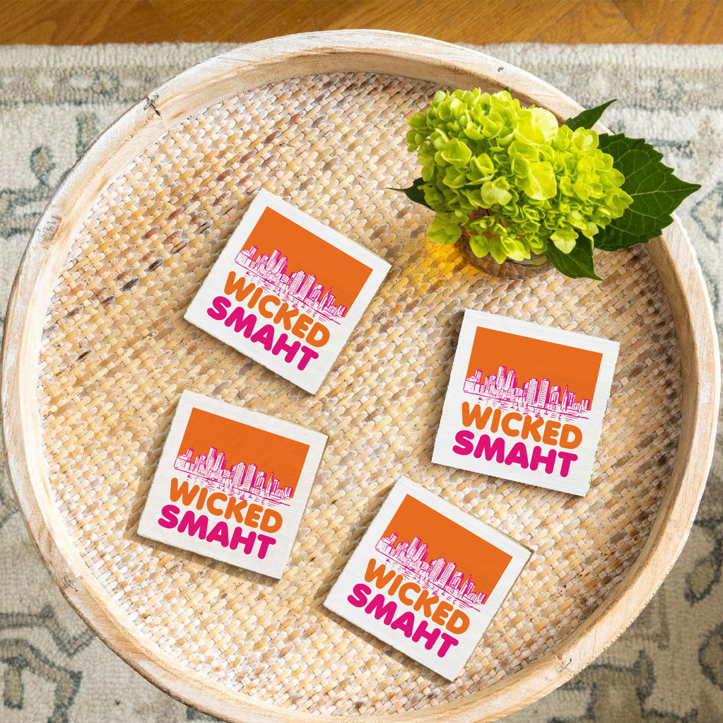 Wicked Smart Boston Orange and Pink Coaster Set