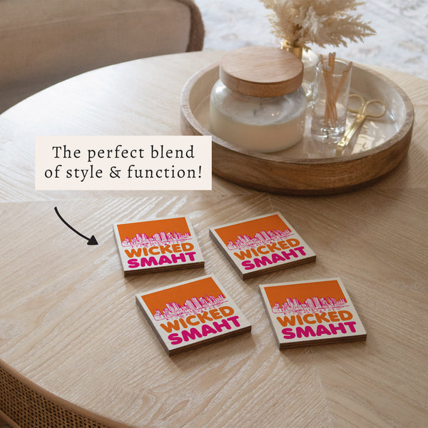 Boston Wicked Smaht Orange And Pink Coaster Set