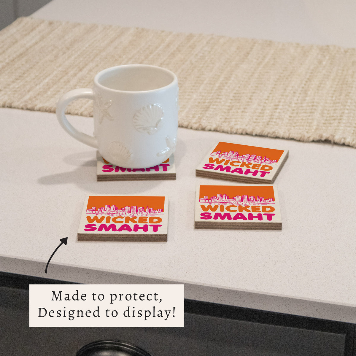 Boston Wicked Smaht Orange And Pink Coaster Set