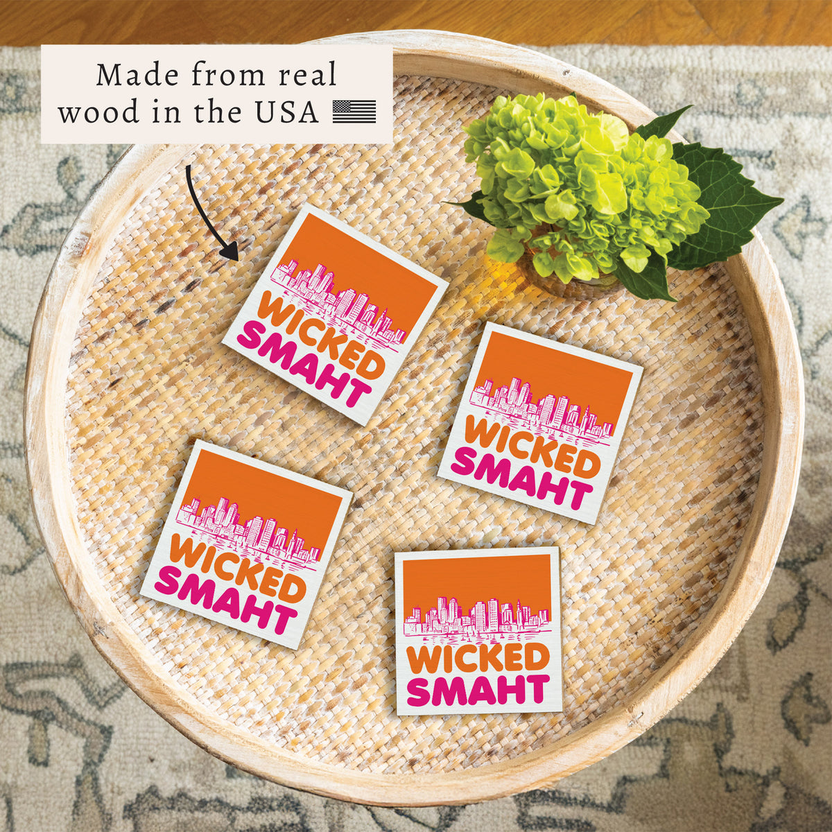 Boston Wicked Smaht Orange And Pink Coaster Set