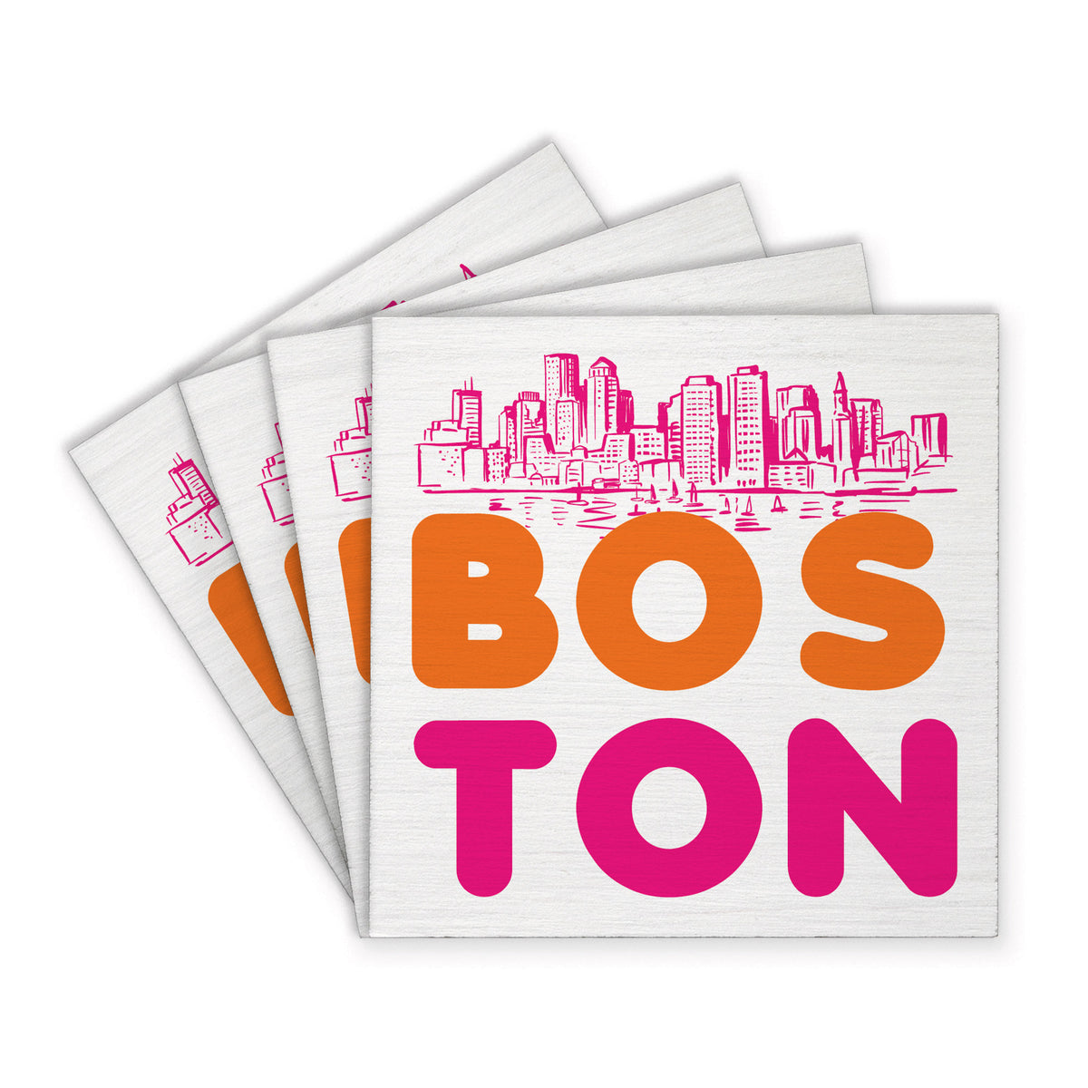 Boston Orange and Pink Skyline Coaster Set