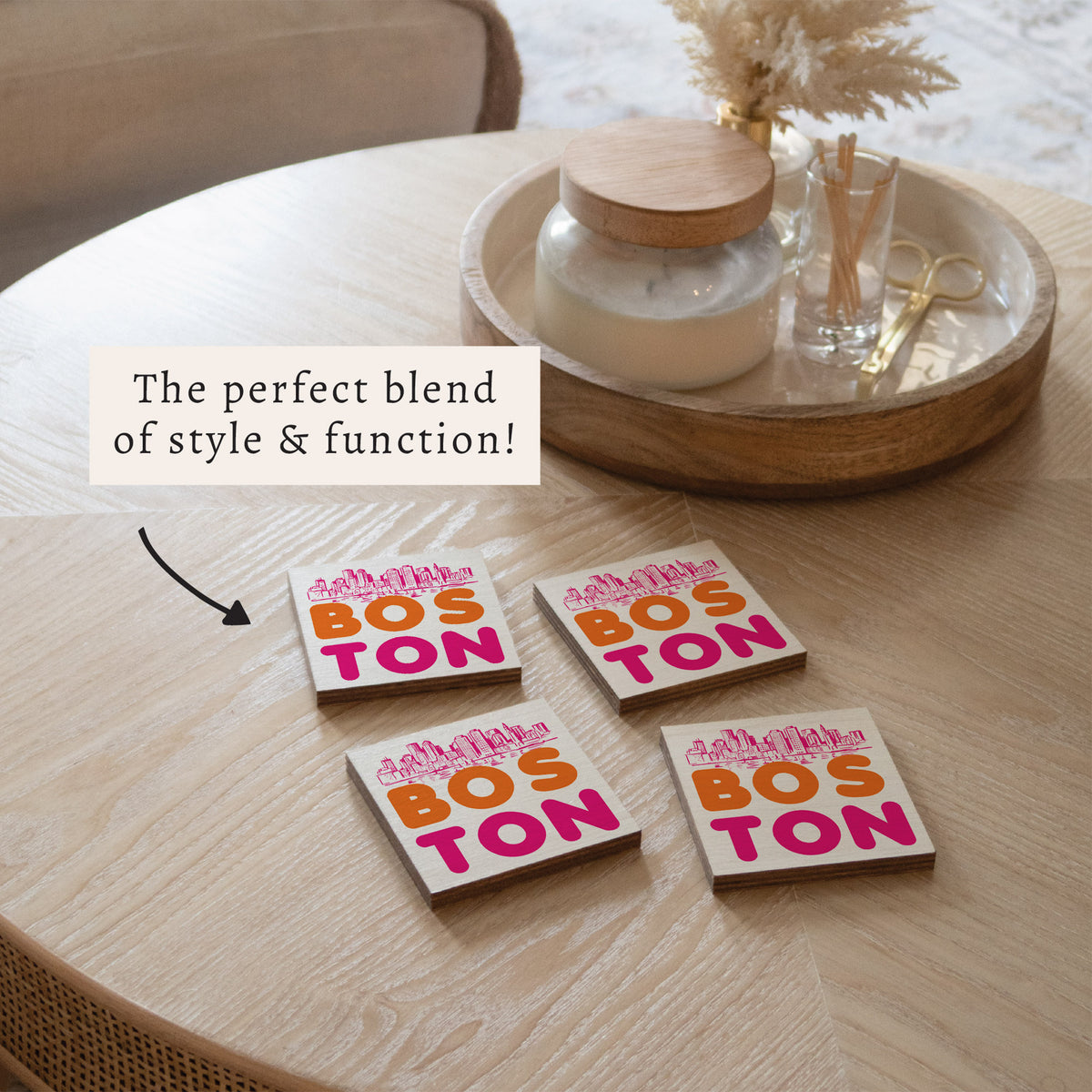 Boston Orange and Pink Skyline Coaster Set