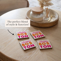 Boston Orange and Pink Skyline Coaster Set
