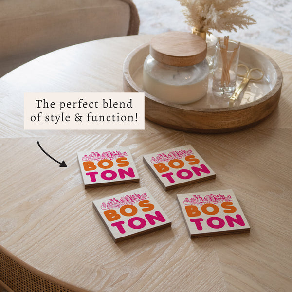 Boston Orange and Pink Skyline Coaster Set