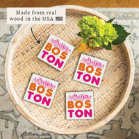 Boston Orange and Pink Skyline Coaster Set