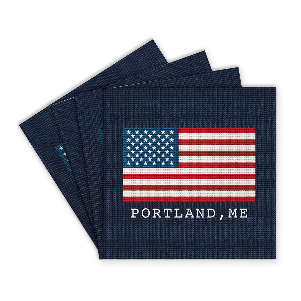 American Flag Printed Needlepoint Personalized Coaster Set