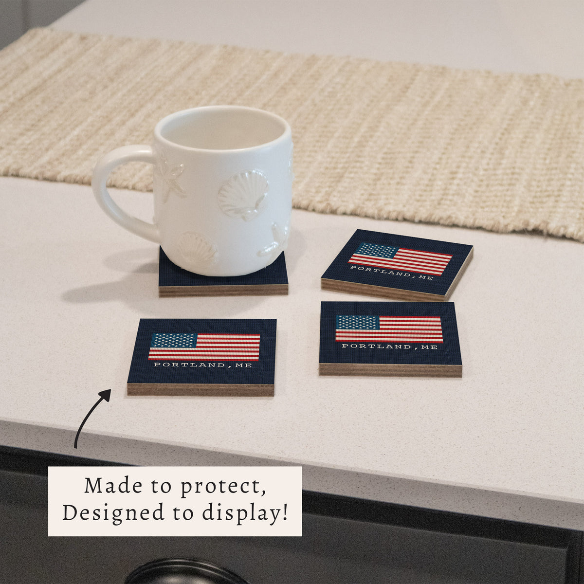 American Flag Printed Needlepoint Personalized Coaster Set