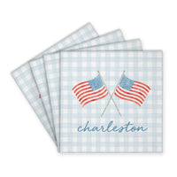 American Flags Gingham Personalized Coaster Set