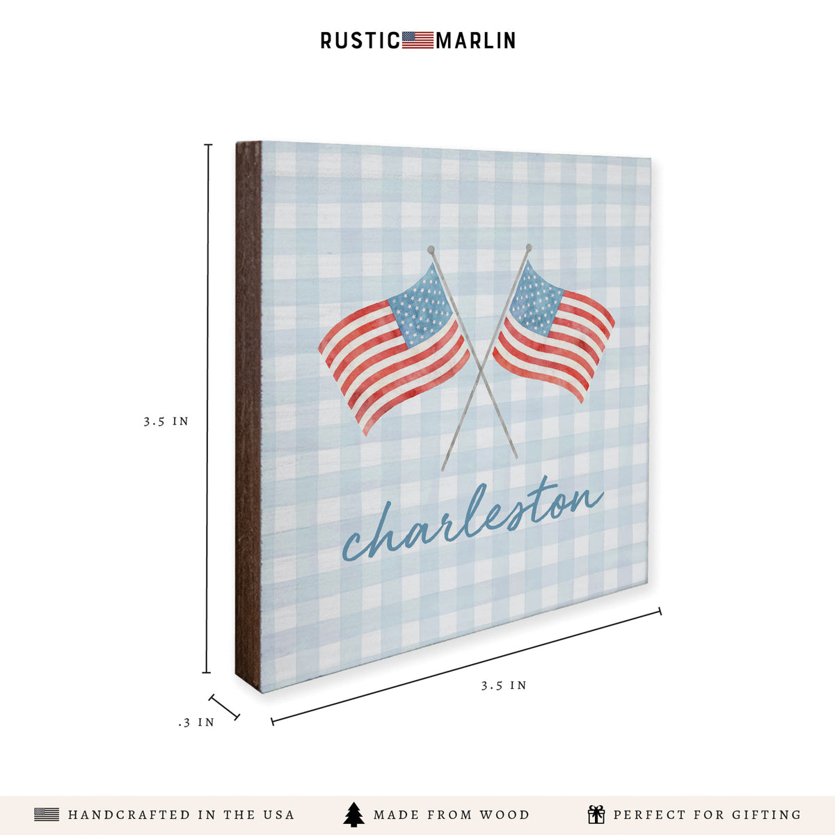 American Flags Gingham Personalized Coaster Set