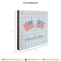 American Flags Gingham Personalized Coaster Set
