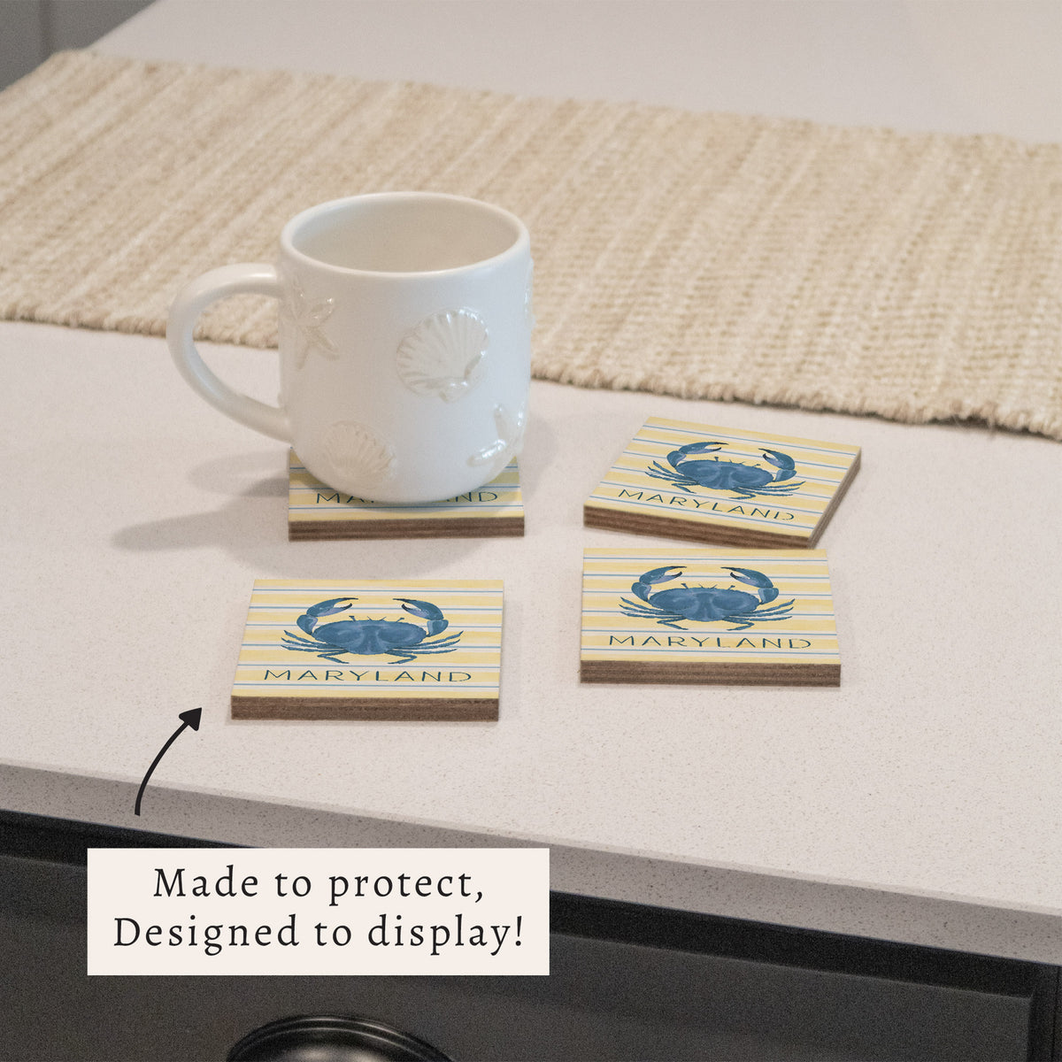 Blue Crab Stripe Personalized Coaster Set