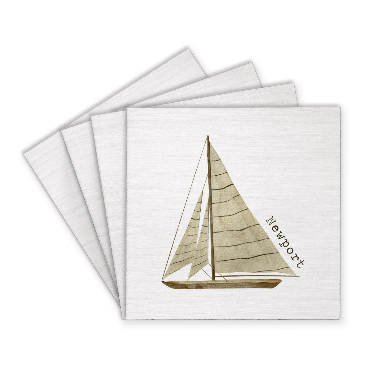 Striped Sailboat Personalized Coaster Set