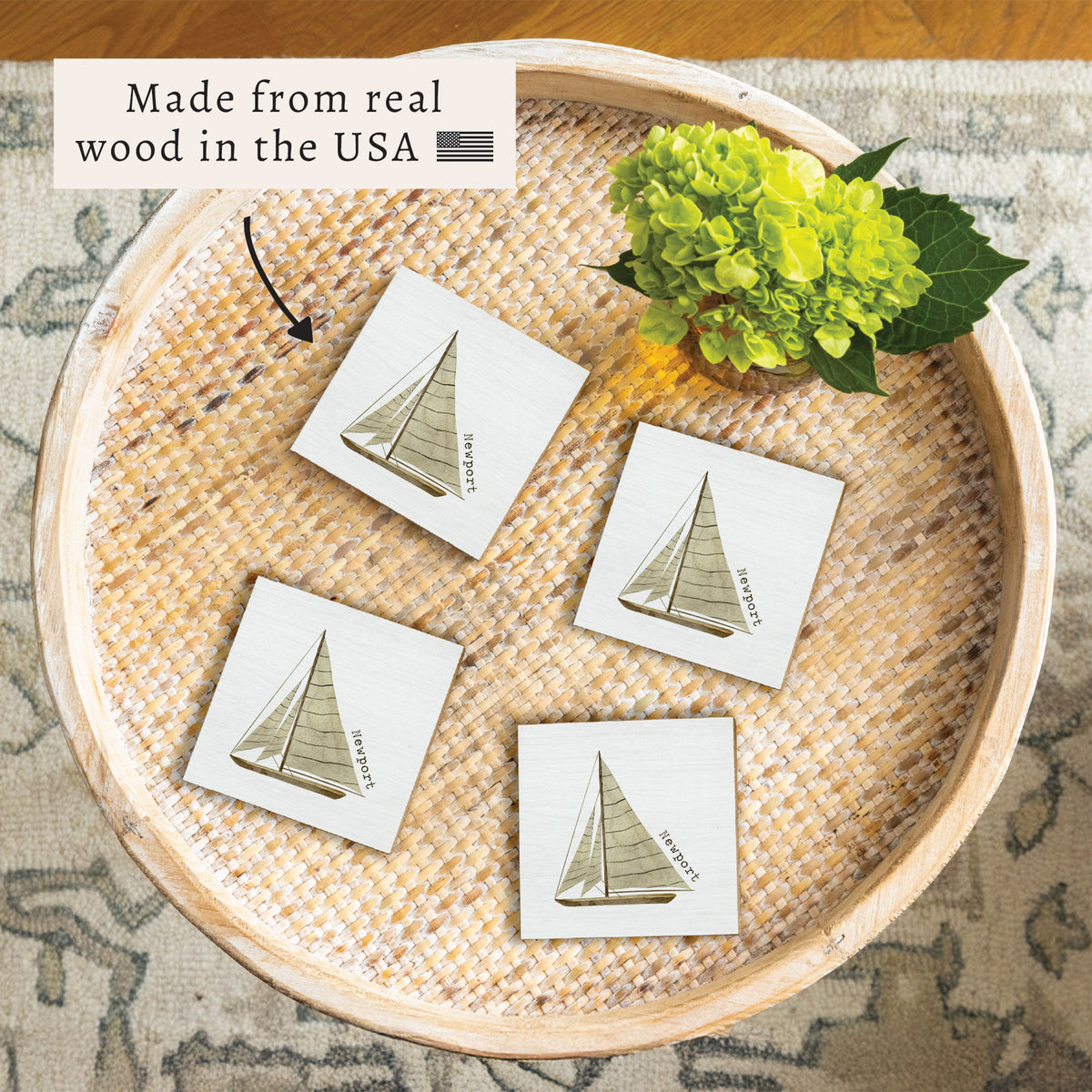 Striped Sailboat Personalized Coaster Set