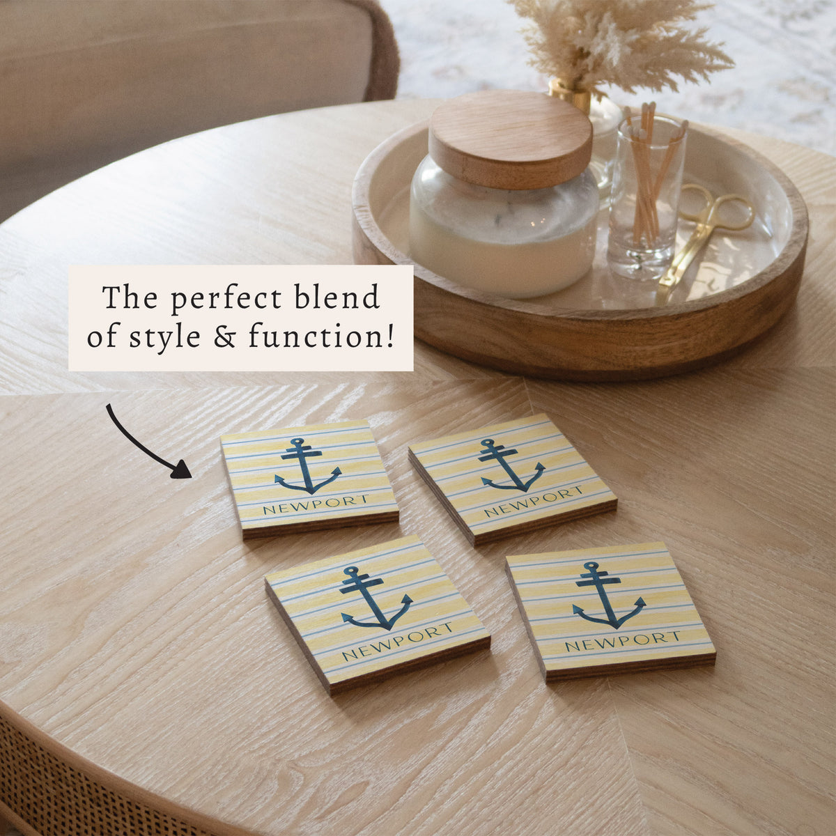 Anchor Stripe Personalized Coaster Set