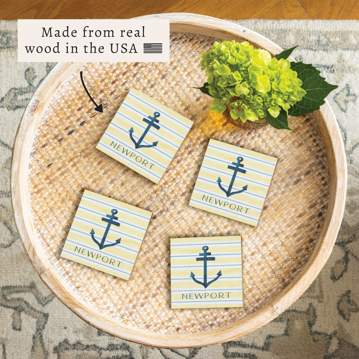 Anchor Stripe Personalized Coaster Set