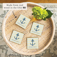 Anchor Stripe Personalized Coaster Set