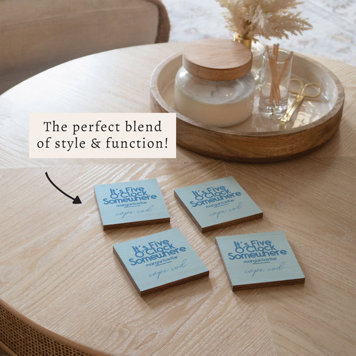 *It’s 5 O’Clock Somewhere Blue Personalized Coaster Set