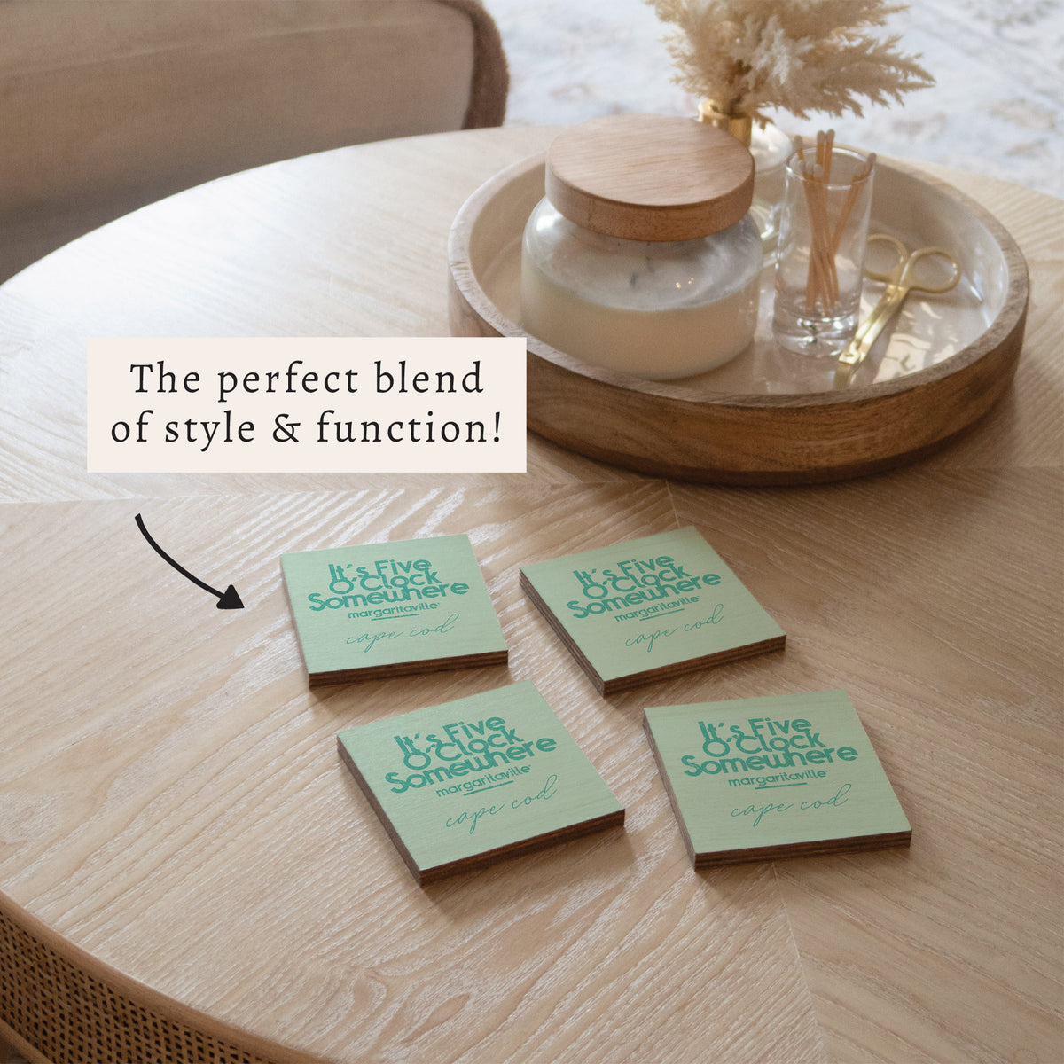 *It’s 5 O’Clock Somewhere Green Personalized Coaster Set