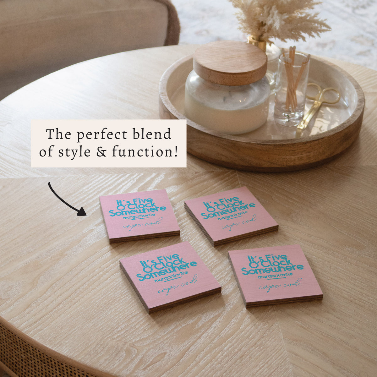 *It’s 5 O’Clock Somewhere Pink Personalized Coaster Set