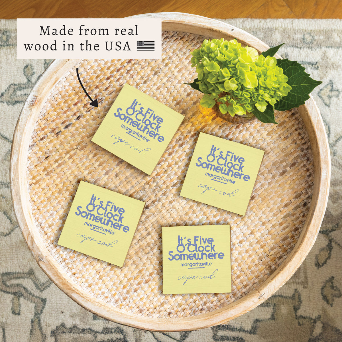 *It’s 5 O’Clock Somewhere Yellow Personalized Coaster Set