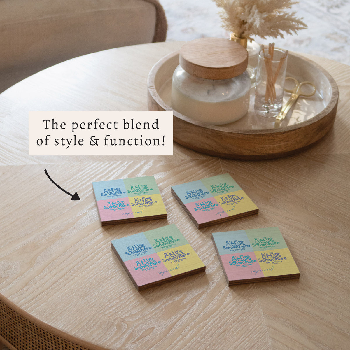*It’s 5 O’Clock Somewhere Rainbow Personalized Coaster Set