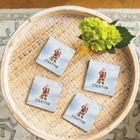 Vintage Ski Santa Personalized Coaster Set