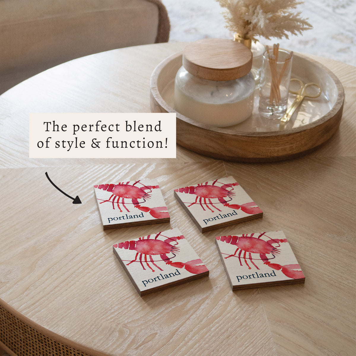 Lobster Watercolor Personalized Coaster Set