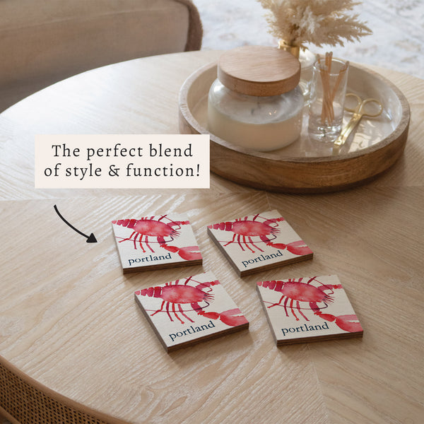 Lobster Watercolor Personalized Coaster Set