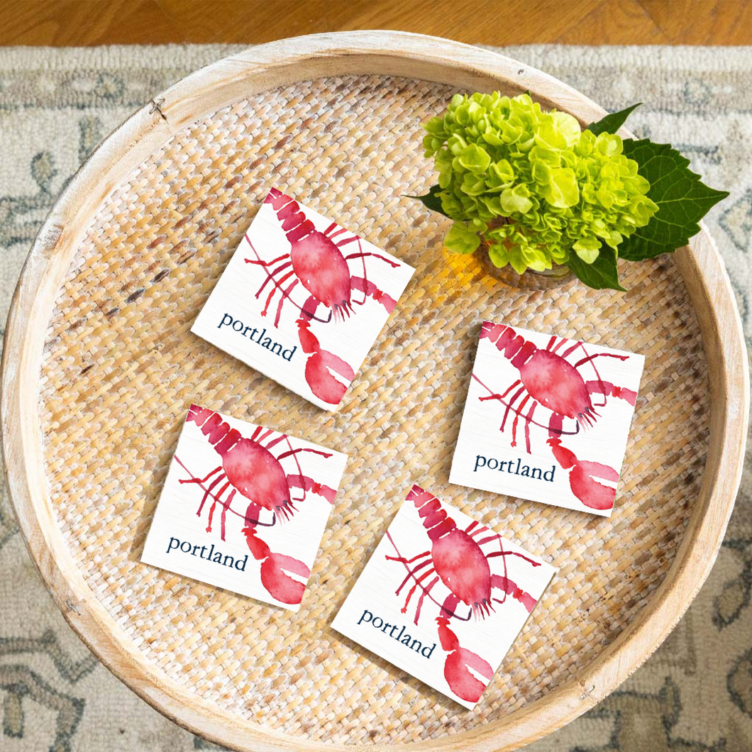 Personalized Watercolor Lobster Coaster Set