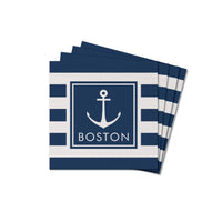Anchor Striped Personalized Coaster Set