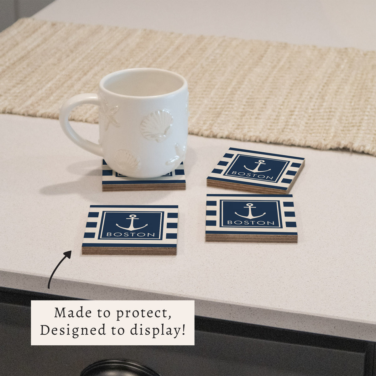 Anchor Stripes Personalized Coaster Set