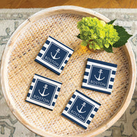Anchor Striped Personalized Coaster Set
