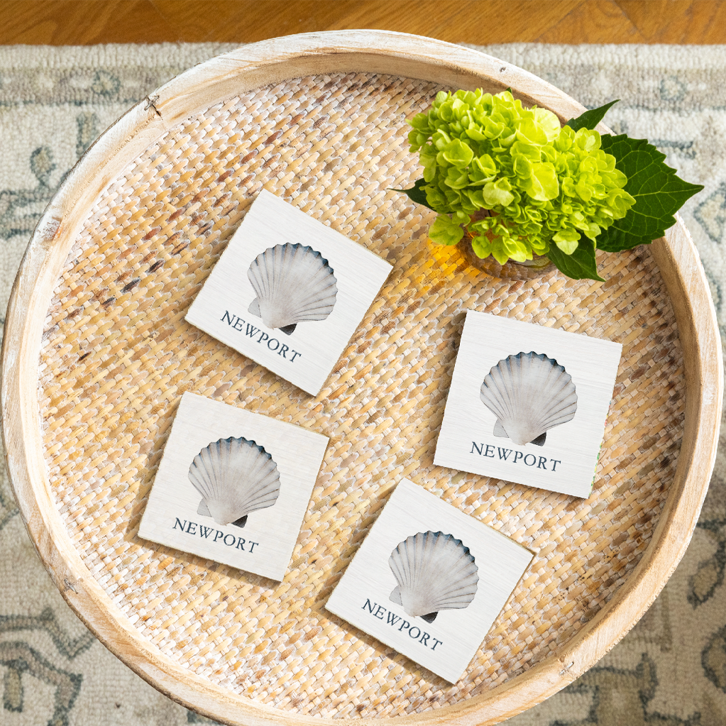 Personalized Watercolor Shell Coaster Set