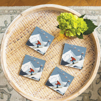 Bluebird Ski Day Personalized Coaster Set