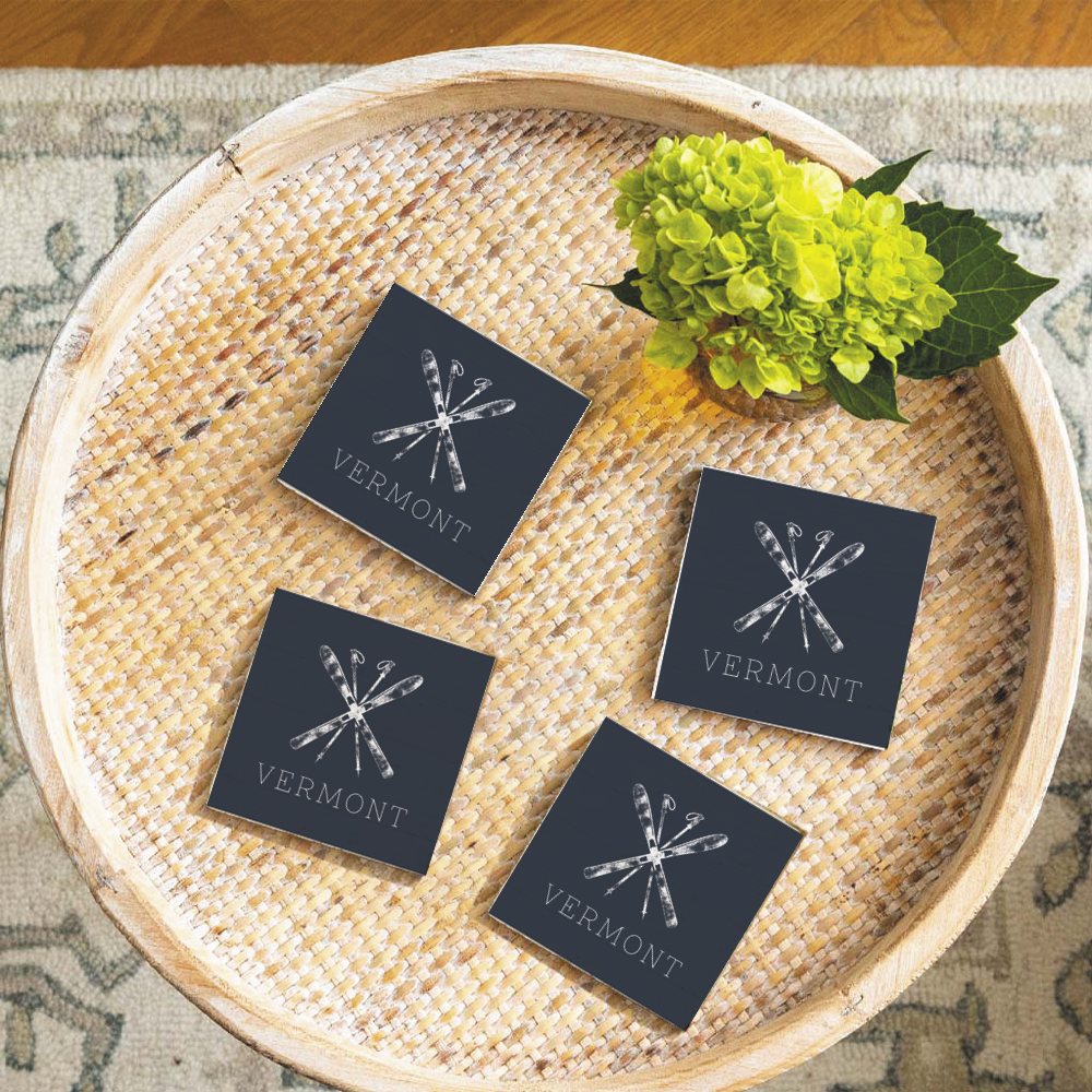 Personalized Navy Blue Ski Coaster Set